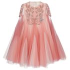 Girls Pink Floral & Bow Embellished Cape Dress, 1, hi-res