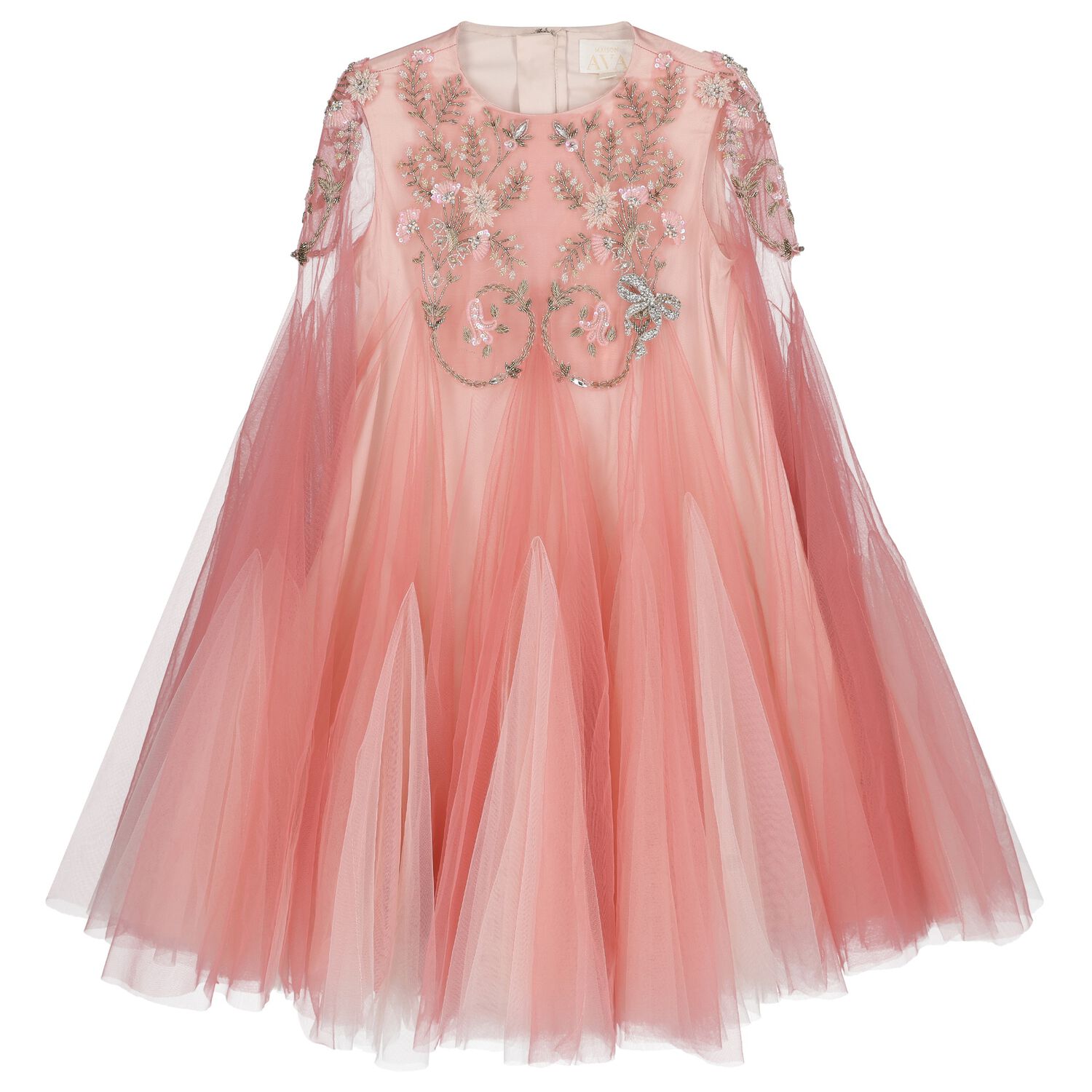 Girls Pink Floral & Bow Embellished Cape Dress, 1, hi-res image number null