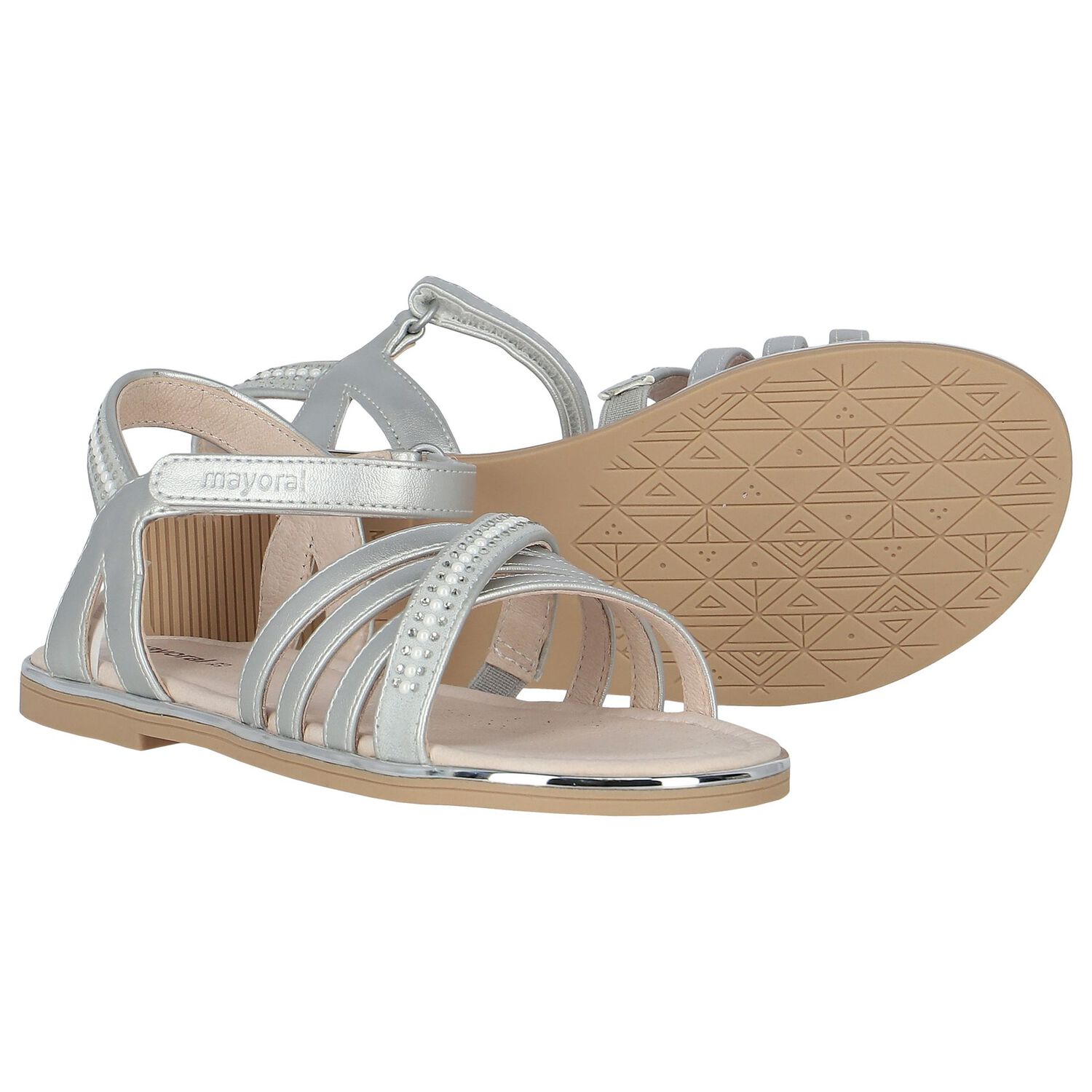 Girls Silver Rhinestone Sandals, 1, hi-res