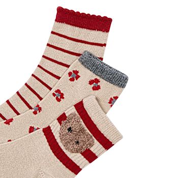 Girls Beige & Red Socks (3 Pack)