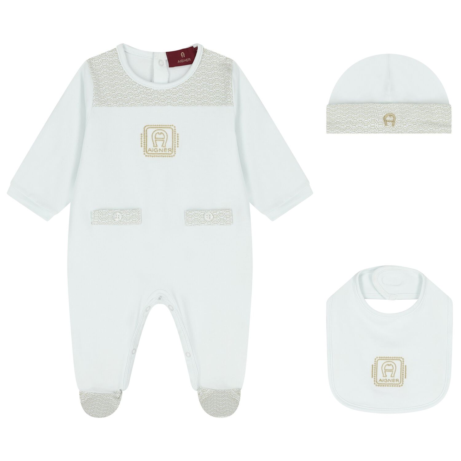 Baby Boys Blue & Gold Logo Babygrow Gift Set , 2, hi-res