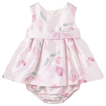 Baby Girls Pink Floral Satin Dress Set