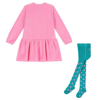 Girls Pink & Green Dress Set