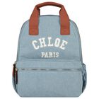 Girls Blue Logo Denim Backpack, 1, hi-res