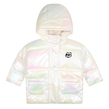 Younger Girls Ivory Iridescent Puffer Jacket