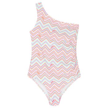 Girls White Zig Zag Swimsuit