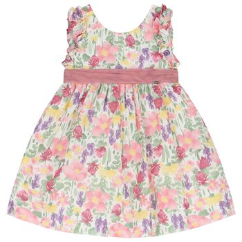 Younger Girls White, Green & Pink Floral Dress