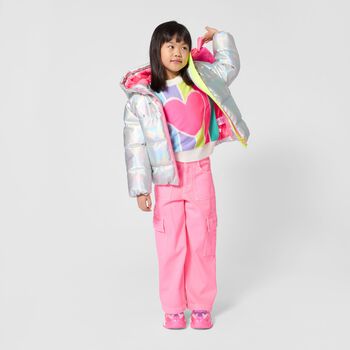 Girls Silver Iridescent Puffer Jacket