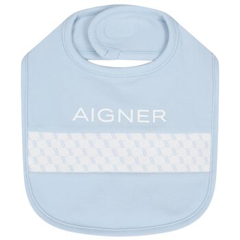 Baby Boys Blue & White Logo Bib