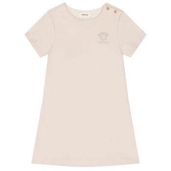 Girls Beige Medusa Logo Dress