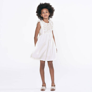 Girls Ivory Broderie Anglaise Dress