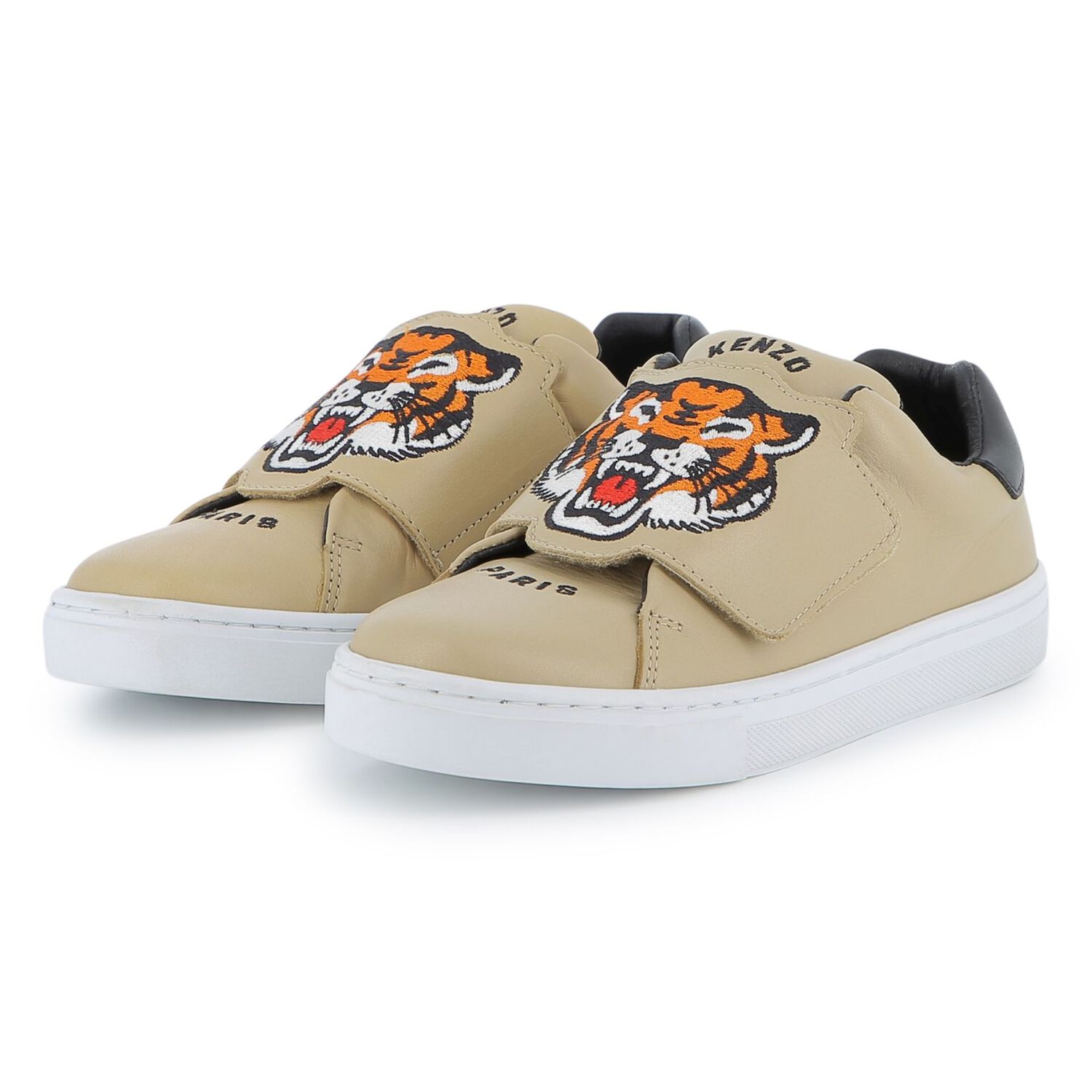 Beige Tiger Logo Trainers, 1, hi-res