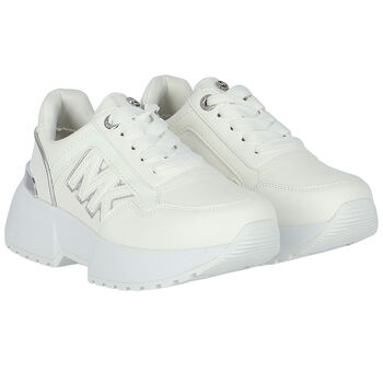 Girls White & Silver Logo Trainers