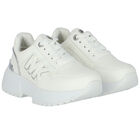 Girls White & Silver Logo Trainers, 1, hi-res