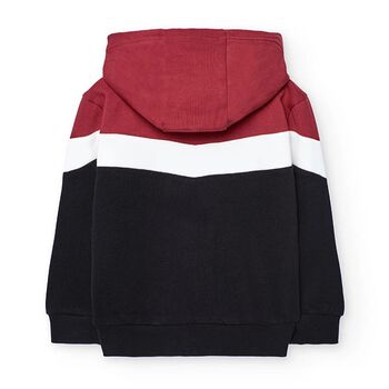 Boys Red, Black & White Hooded Zip Up Top