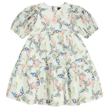 Girls Ivory Butterflies Logo Dress 