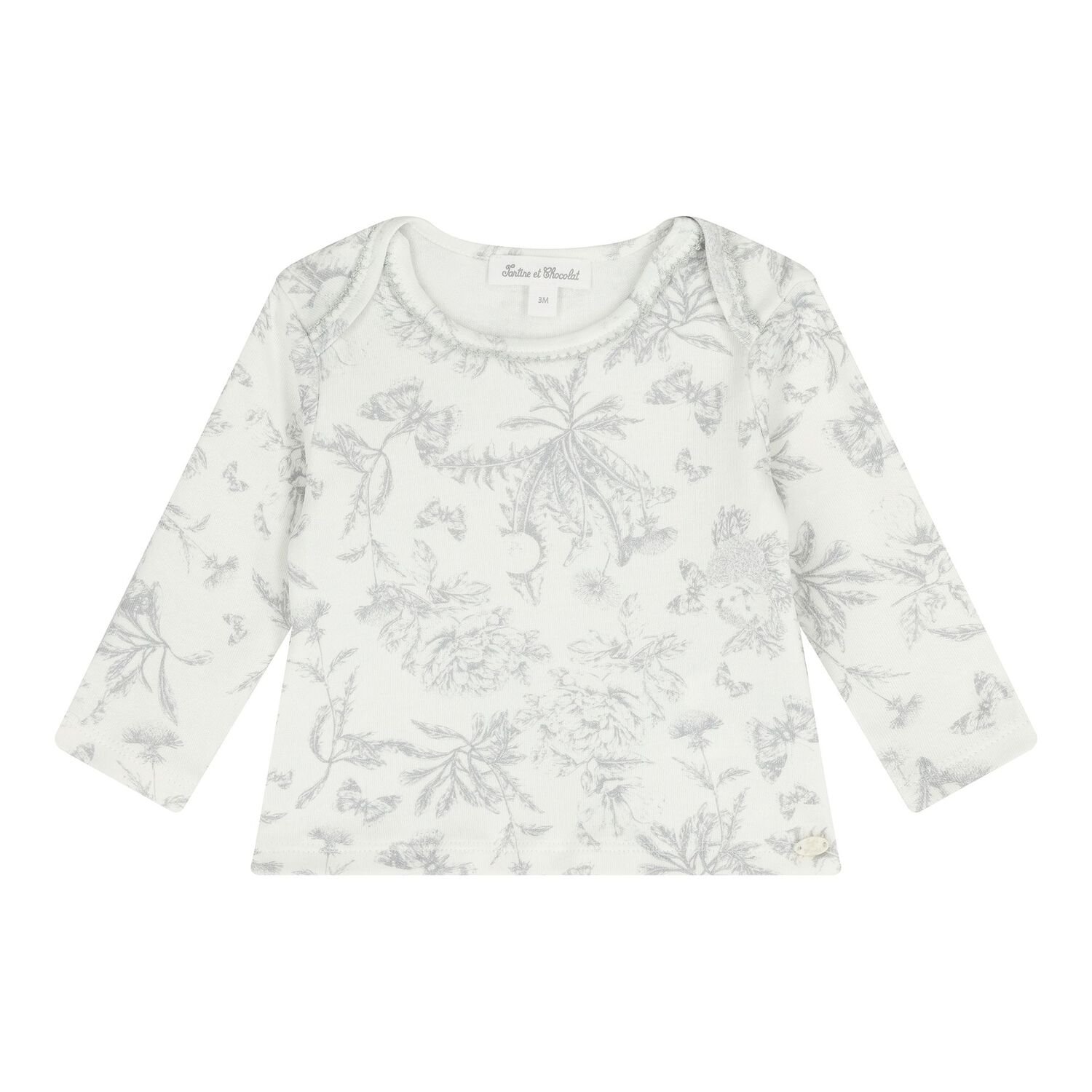 Grey & White Toile De Jouy Cotton Baby Pyjamas, 2, hi-res