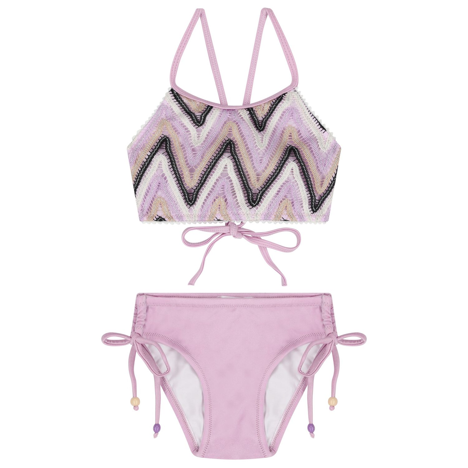 بكينى للبنات كروشيه بشكل متعرج باللون البنفسجى و الاسود والعاجى , 1, hi-res