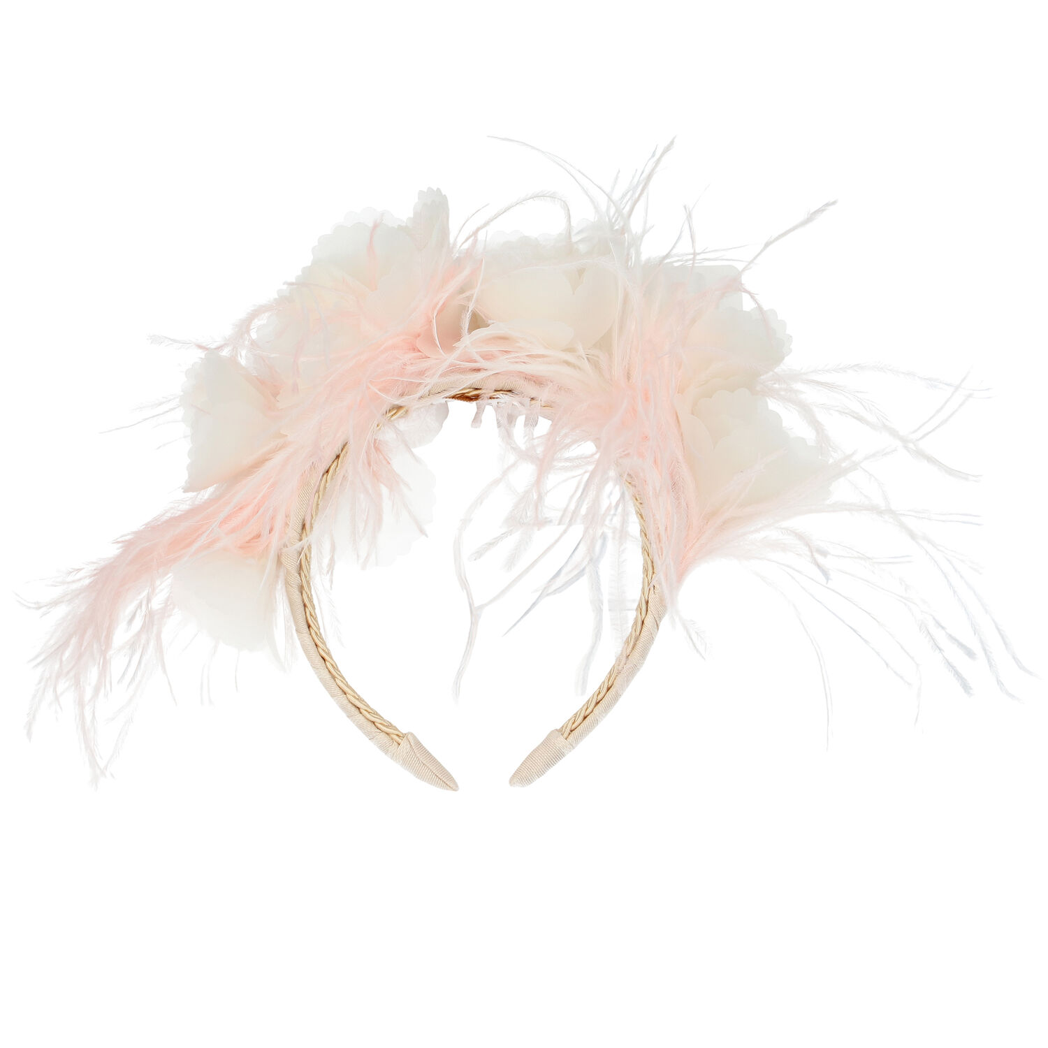Girls Ivory Floral & Feather Headband, 1, hi-res image number null