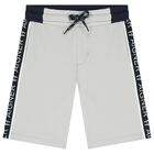 Boys White & Grey Logo Shorts Set, 1, hi-res