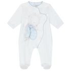 Baby Boys White & Blue Kitten Babygrow, 1, hi-res