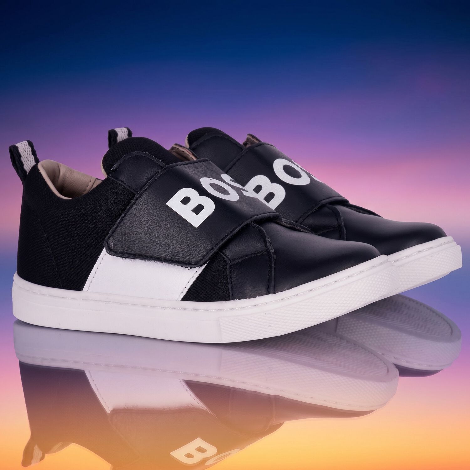Boys Black Logo Trainers, 1, hi-res