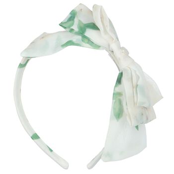 Girls Ivory & Green Floral Chiffon Headband
