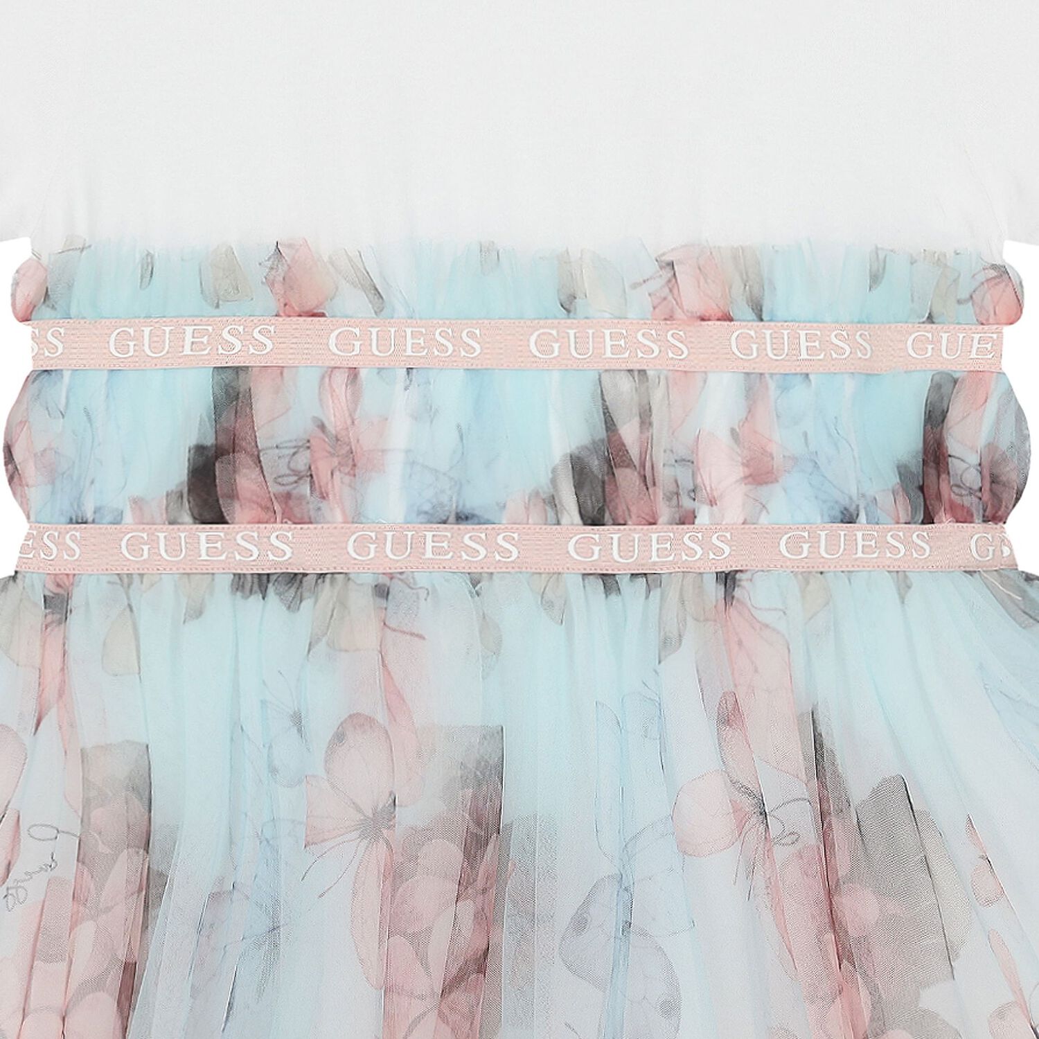 Girls White & Green Logo Tulle Dress, 1, hi-res