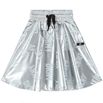 Girls Metallic Silver Logo Skirt