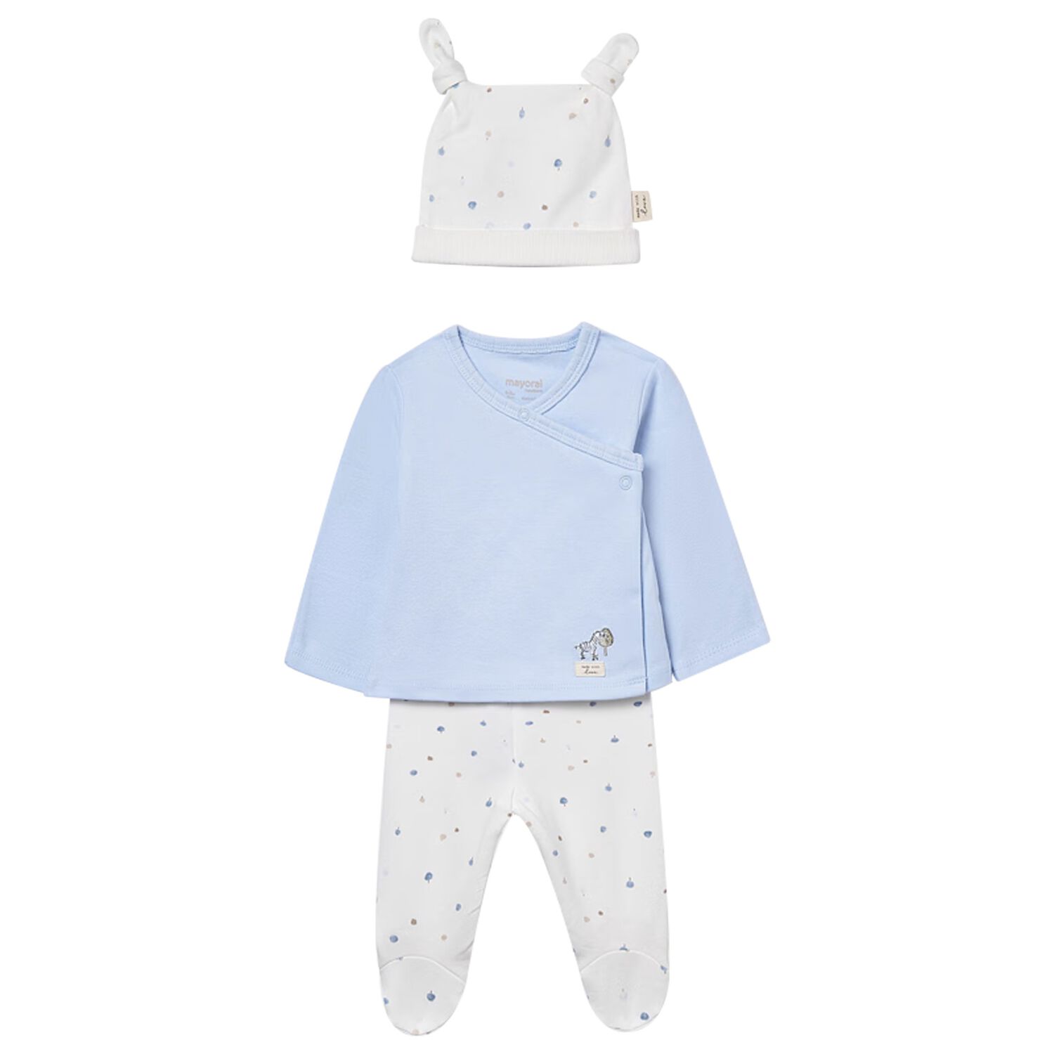 Baby Boys Ivory & Blue 2 Piece Babygrow Set, 3, hi-res