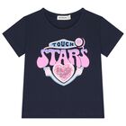 Girls Navy Blue Embellished T-Shirt, 2, hi-res