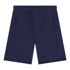 Baby Boys White & Navy Blue Logo Shorts Set, 1, hi-res
