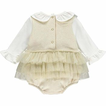 Baby Girls Gold & Ivory Ruffle Romper