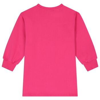 Girls Pink Teddy Bear Logo Swearshirt Dress