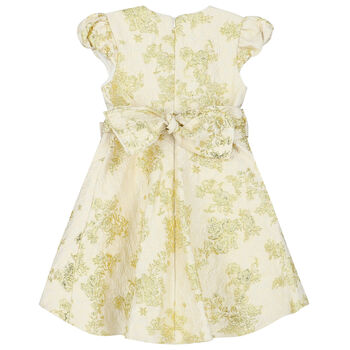 Girls Ivory & Gold Brocade Dress