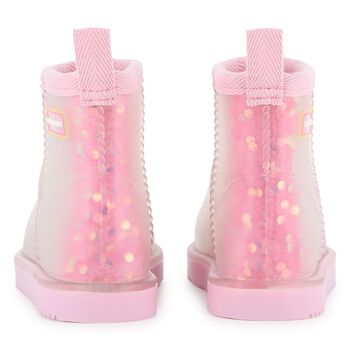 Girls Pink Sequin Logo Boots