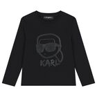 Boys Black Ikonik Karl Long Sleeve Top, 1, hi-res