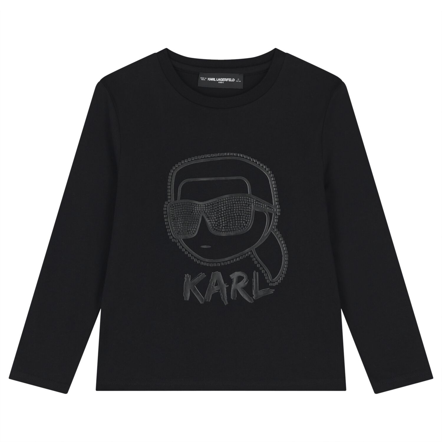 Boys Black Ikonik Karl Long Sleeve Top, 1, hi-res