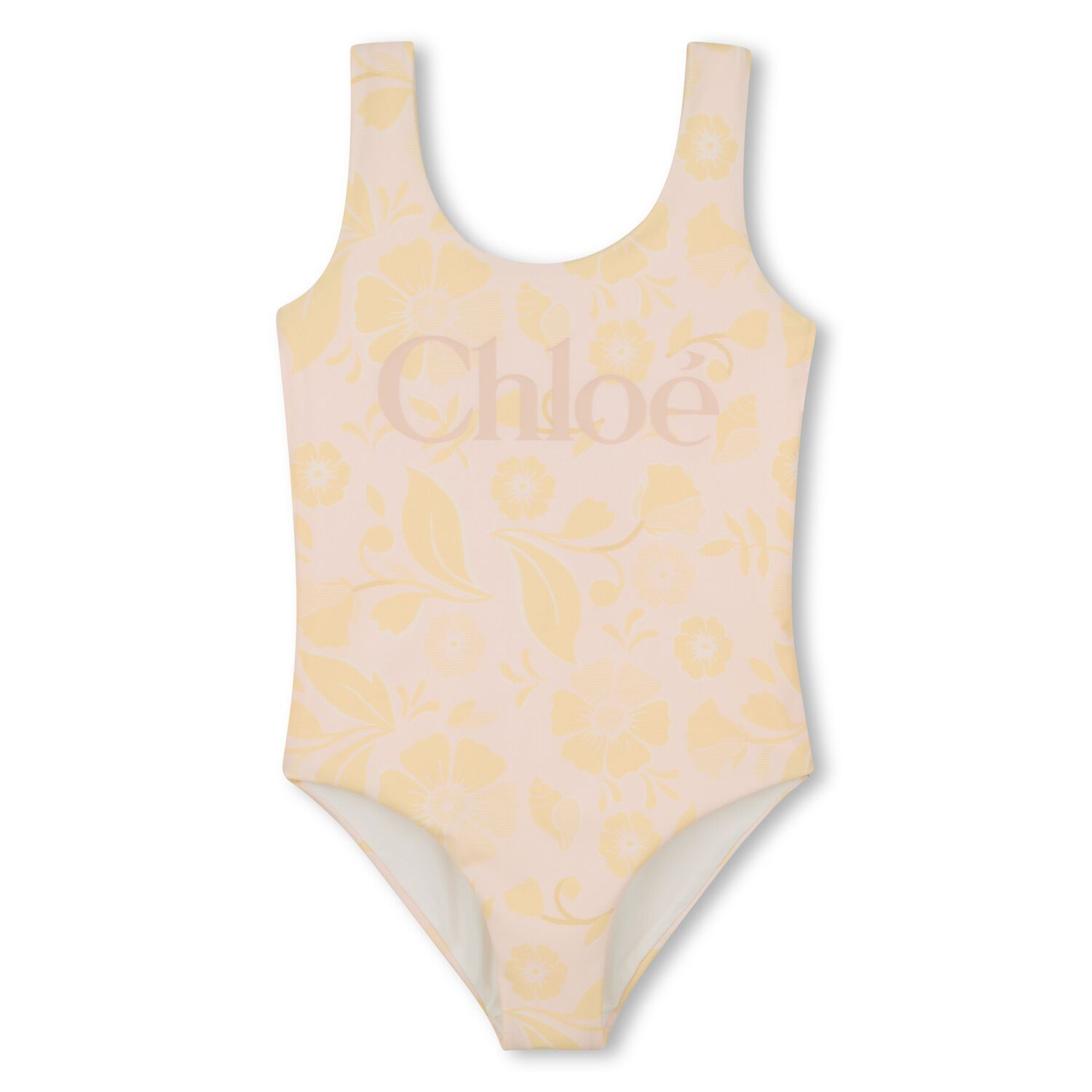Girls Pink & Yellow Floral Swimsuit, 1, hi-res