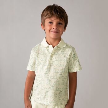 Boys Ivory & Green Scooter Polo Shirt