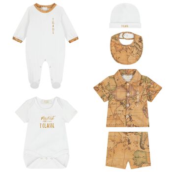 White & Beige Geo Map Babygrow Gift Set