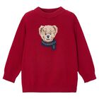 Boys Red Teddy Bear Knitted Jumper, 2, hi-res