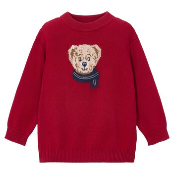 Boys Red Teddy Bear Knitted Jumper