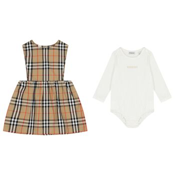 Baby Girls Beige & White Dress Set