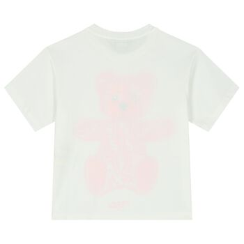 Girls Ivory & Pink Teddy Logo T-Shirt