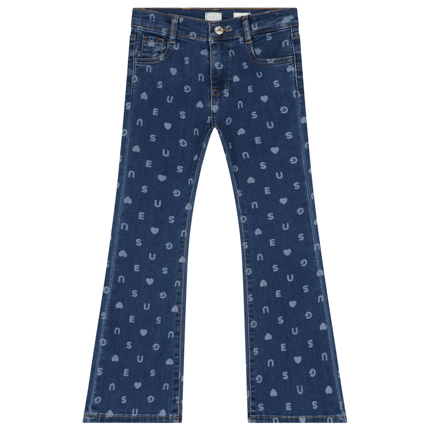 Girls Blue Denim Logo Jeans, 1, hi-res