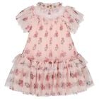 Girls Pink Floral Tulle Dress, 1, hi-res
