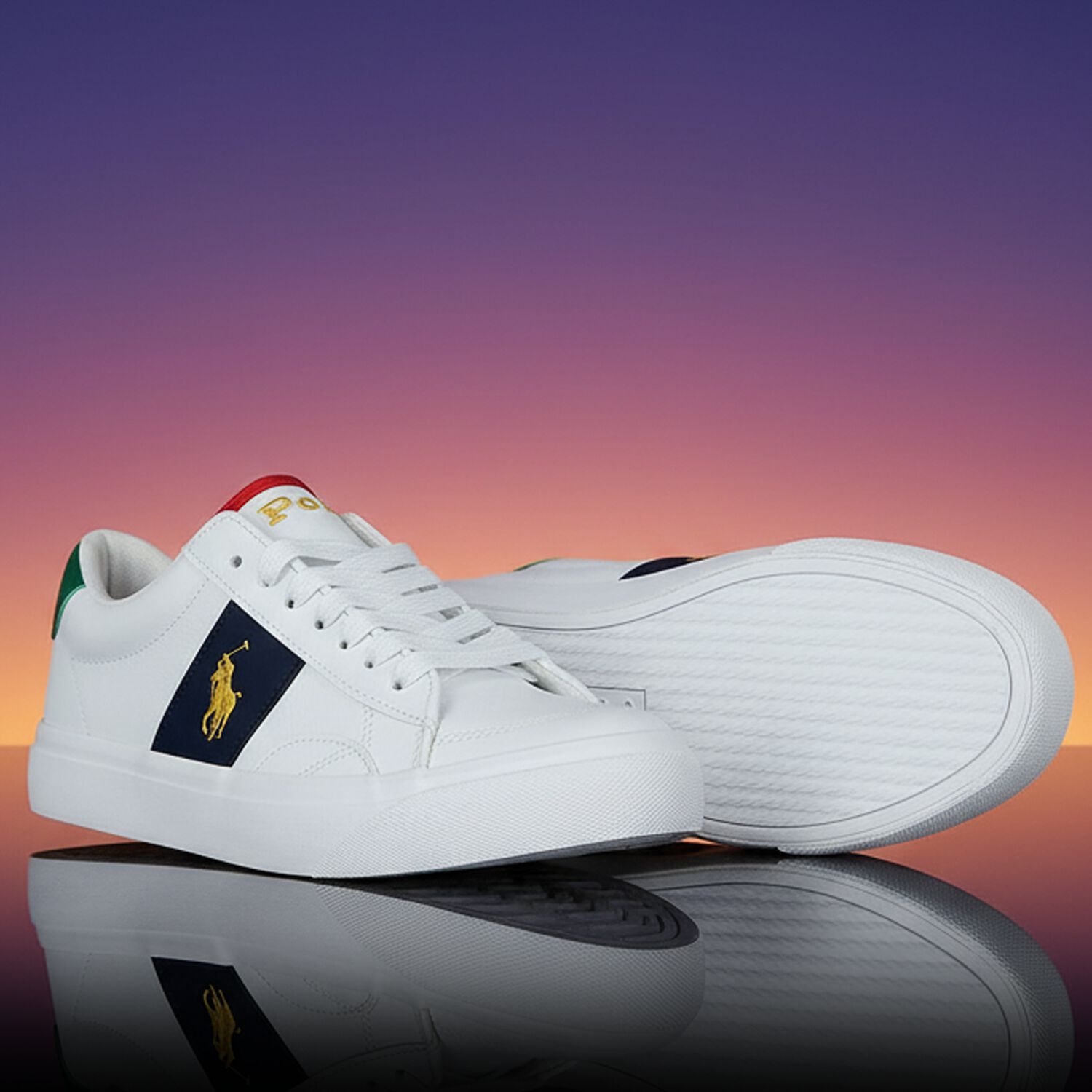 Boys White & Navy Blue Logo Trainers, 1, hi-res