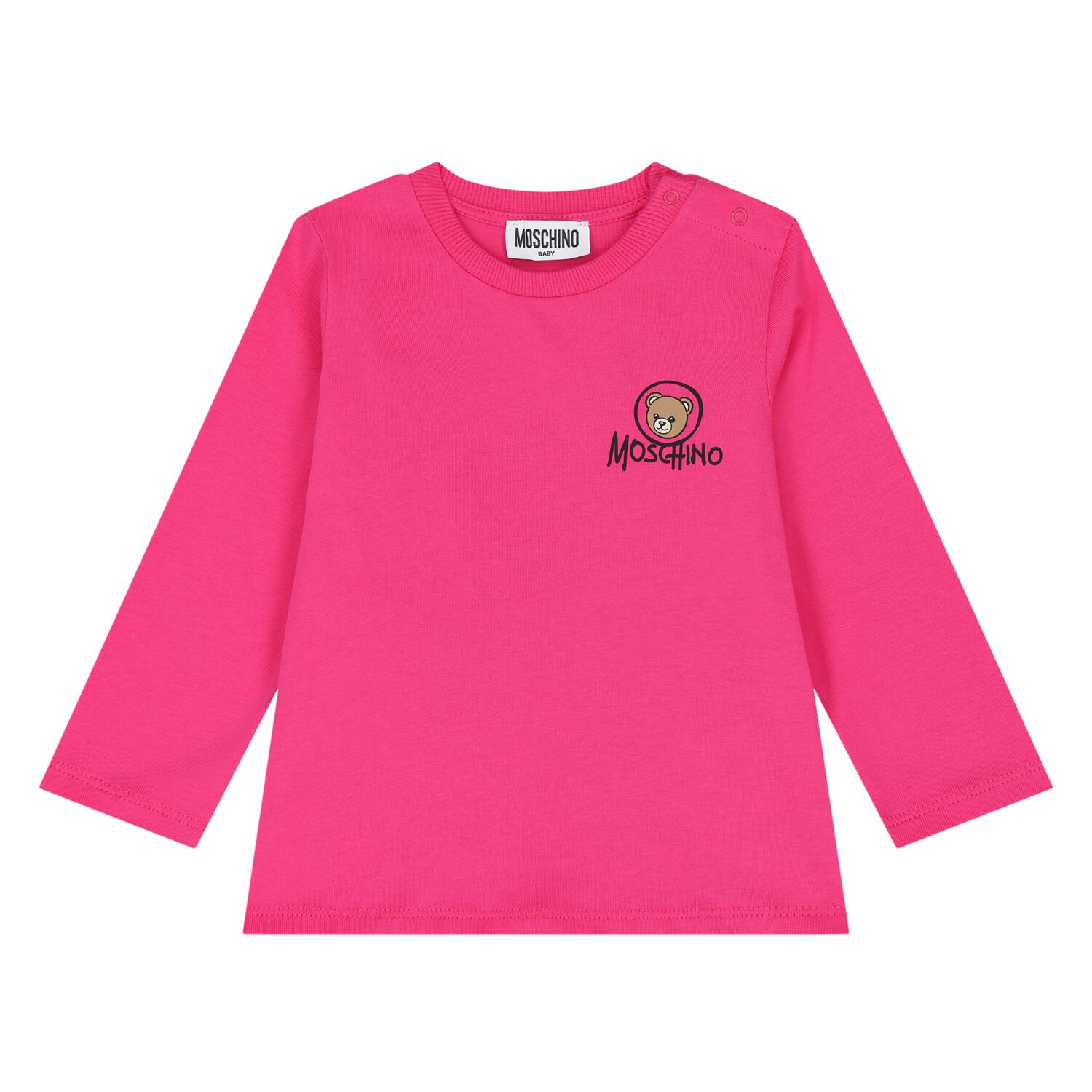 Younger Girls Pink Teddy Bear Logo Long Sleeve Top, 3, hi-res