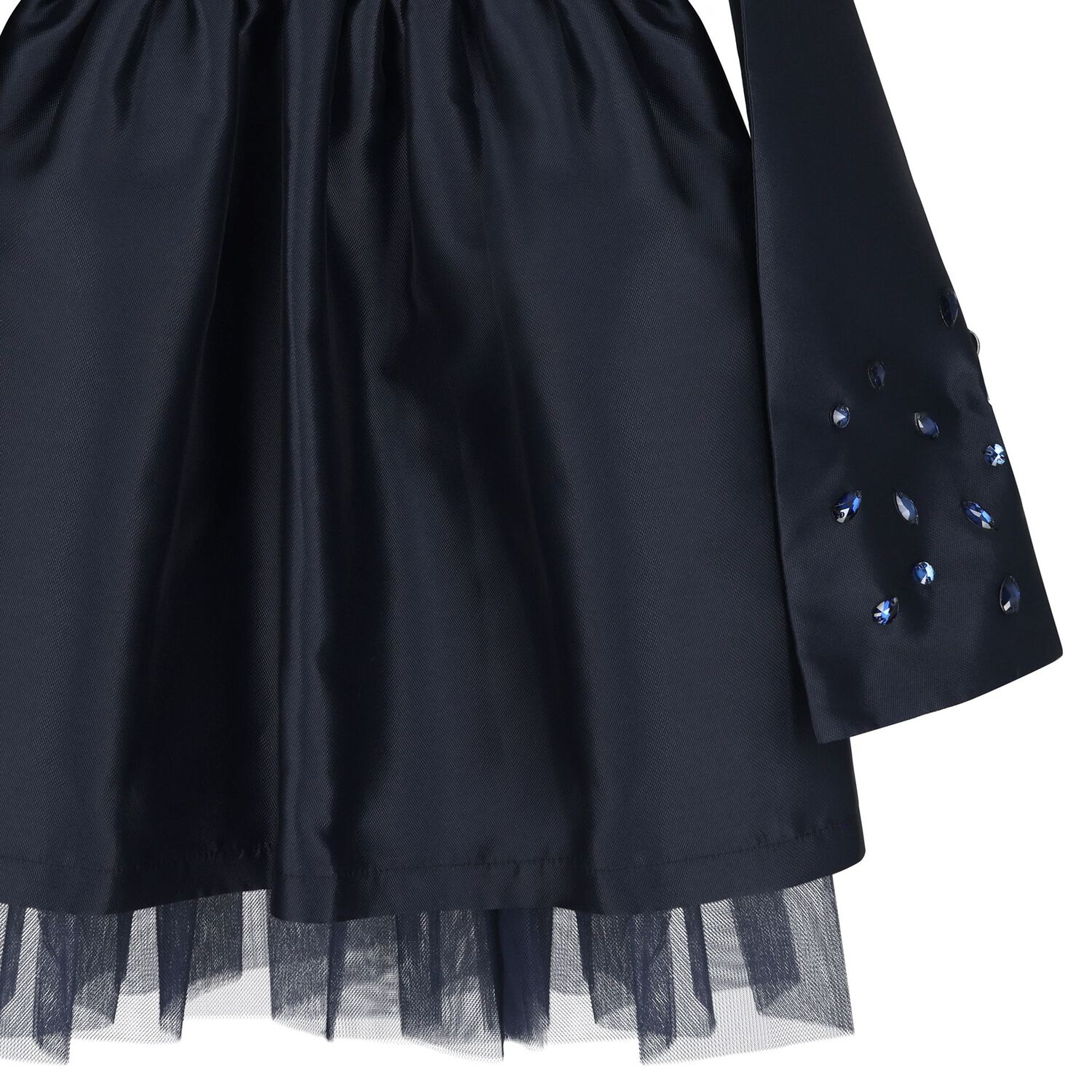Girls Navy Blue Crystal Cape Sleeve Dress, 1, hi-res